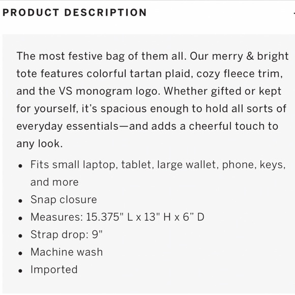 🔥SALE🔥 NWT Victoria’s Secret Flannel Tote. - Picture 5 of 5